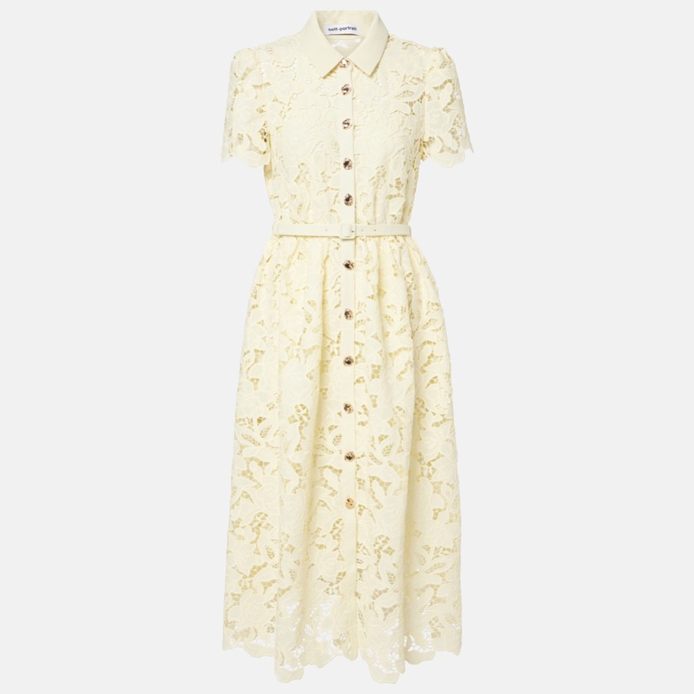 Self-Portrait Yellow Lace Midi Dress